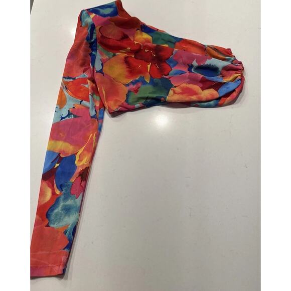 Michael Costello X Revolve Rose One Shoulder Crop Top Women’s Size Small Floral - Picture 1 of 8